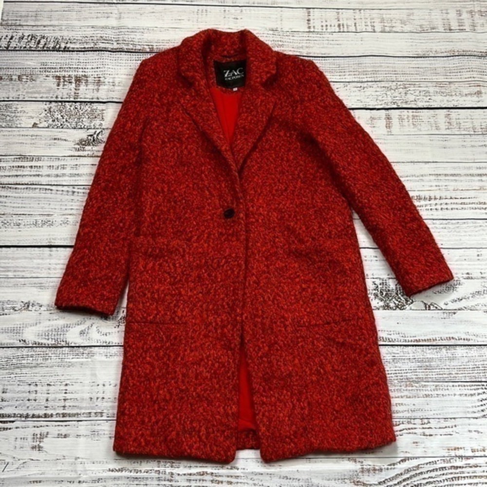 Zac zac Posen Giselle‎ cosmic crimson melange wool blend coat size 4
